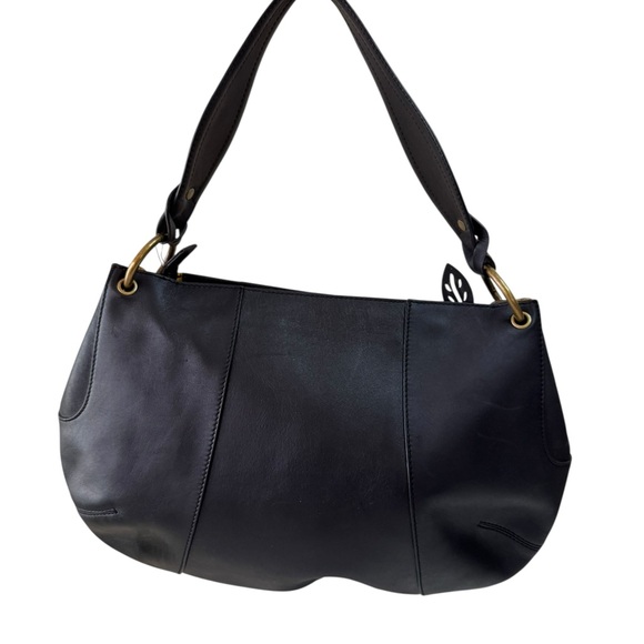 Via Spiga Yvette Black Laser Cut Genuine Cow Leather Elegant Shoulder Bag Rustic - Picture 5 of 12